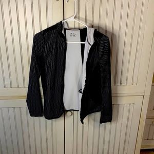 black and white polka dot jacket